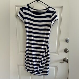 Navy and white faux wrap dress